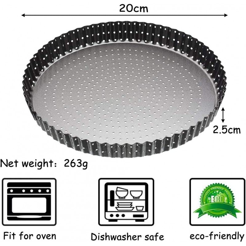 FANDE 키쉬 타르트 팬, 키쉬 및 타르트 팬, 구멍 뚫린 곱슬 오븐 팬, 탈착식 베이스, 논스틱 코팅 - 직경 20cm