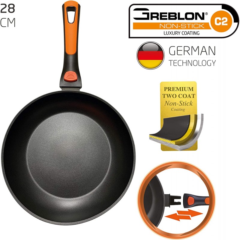 BERELA HOME ROCKMAG II 분리형 손잡이 직경 28cm의 프라이팬, 독일 기술을 사용한 Eco Nonstick Greblon 프라이팬 PFOA Free.