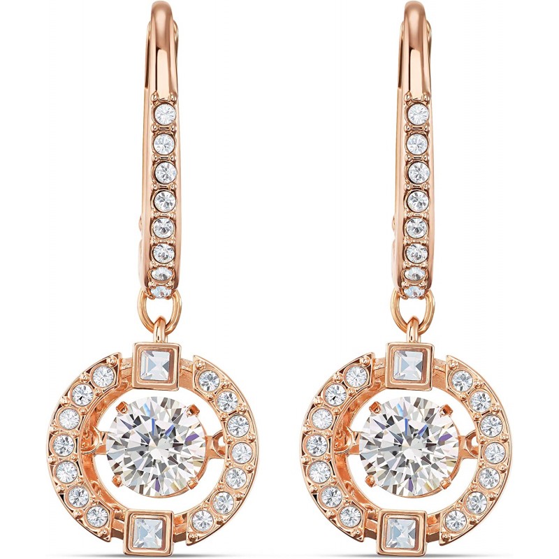 Swarovski Sparkling Dance Earrings, 라운드, 화이트, 로즈골드 톤 플래팅