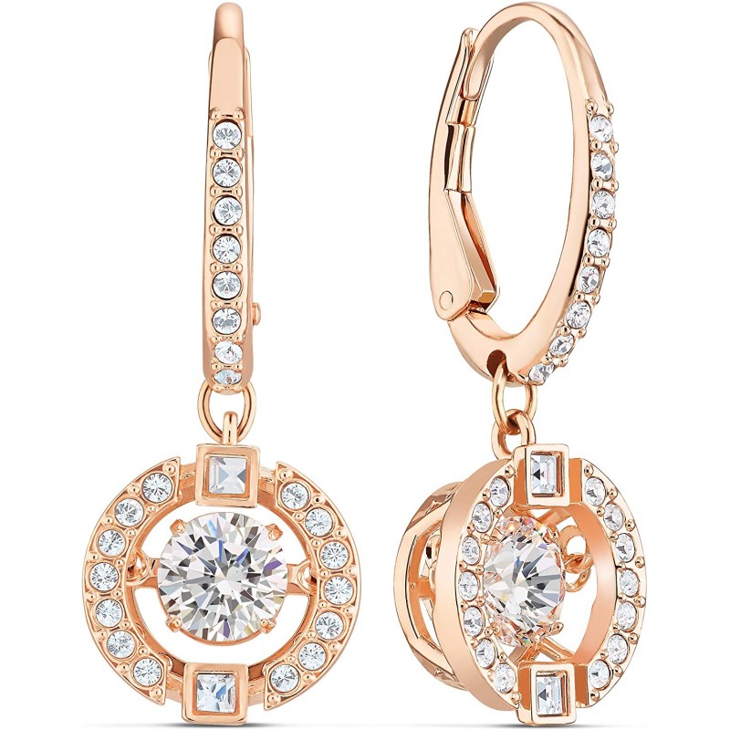 Swarovski Sparkling Dance Earrings, 라운드, 화이트, 로즈골드 톤 플래팅
