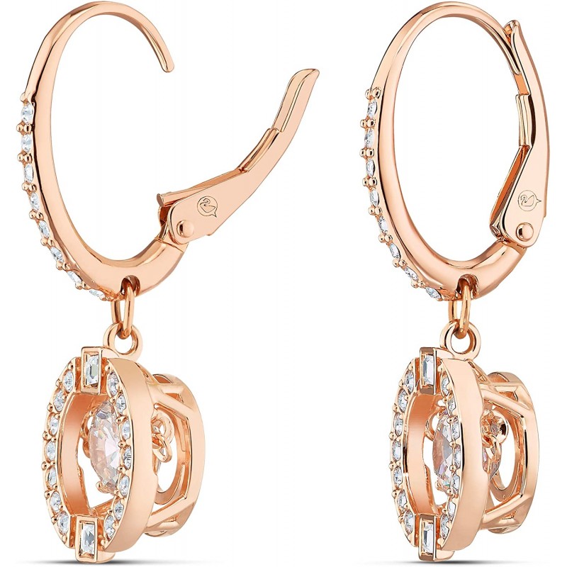 Swarovski Sparkling Dance Earrings, 라운드, 화이트, 로즈골드 톤 플래팅