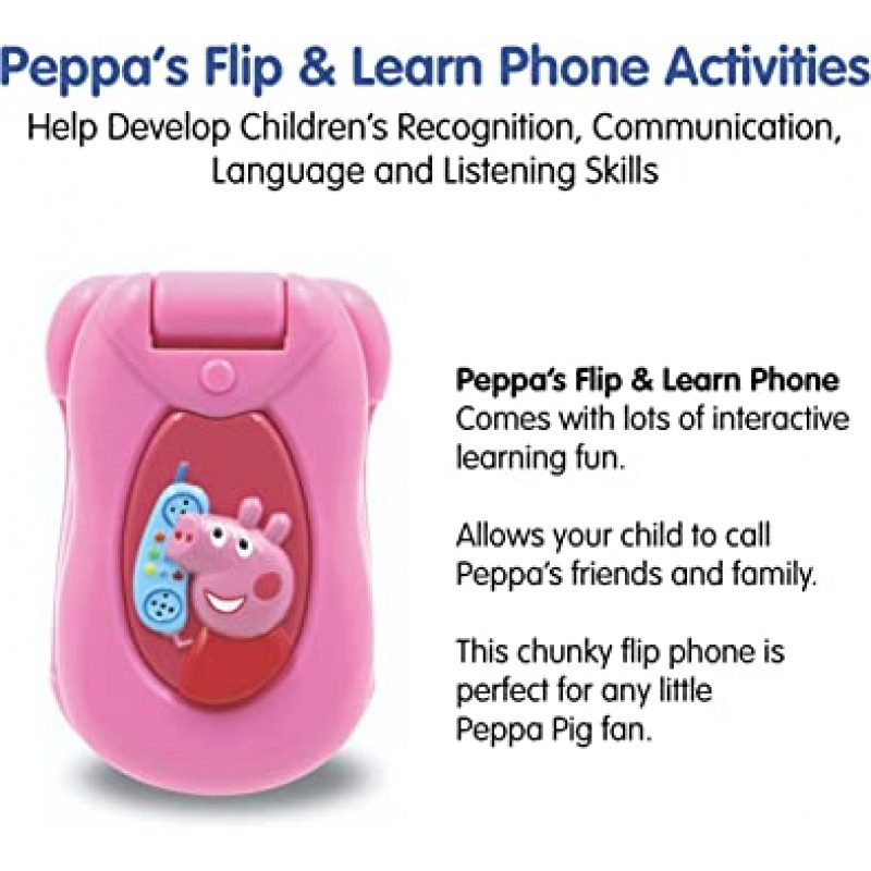 Peppa Pig PP06 Peppa's Flip & Learn Toy Phone for Kids-대화형 학습 및 아동 발달, 색상 및 숫자 인식 및 커뮤니케이션, 3세 이상, 싱글, 멀티
