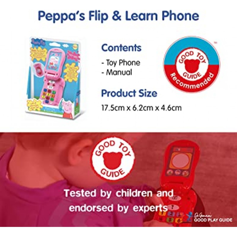 Peppa Pig PP06 Peppa's Flip & Learn Toy Phone for Kids-대화형 학습 및 아동 발달, 색상 및 숫자 인식 및 커뮤니케이션, 3세 이상, 싱글, 멀티