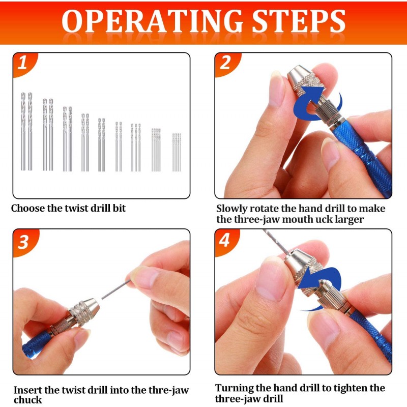 27 조각 핀 바이스 핸드 드릴 비트 세트에는 핀 바이스 및 반자동 나선형 핸드 드릴 회전 도구 25 조각이 포함 된 수지 폴리머 클레이 공예 용 마이크로 트위스트 드릴 비트 DIY 보석 전기: 도구 및 홈 개선