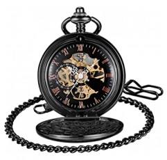부드러운 스틸 steampunk 기계식 핸드 와인드 회중 시계 해골 회중 시계 (체인 및 선물 상자 포함)