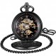 부드러운 스틸 steampunk 기계식 핸드 와인드 회중 시계 해골 회중 시계 (체인 및 선물 상자 포함)