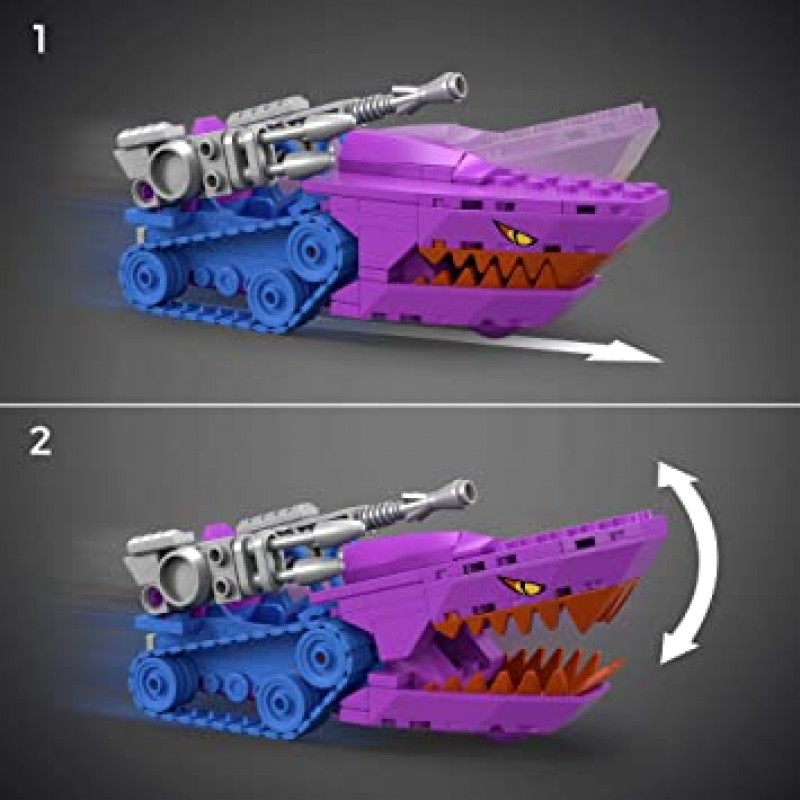 MEGA Construx Masters of the Universe Land Shark - 수집 가능한 공격 차량 세트 - 움직이는 턱 - 마이크로 피규어 2개 - 브릭 178개 - 8세 이상 어린이를 위한 선물 - HDK07