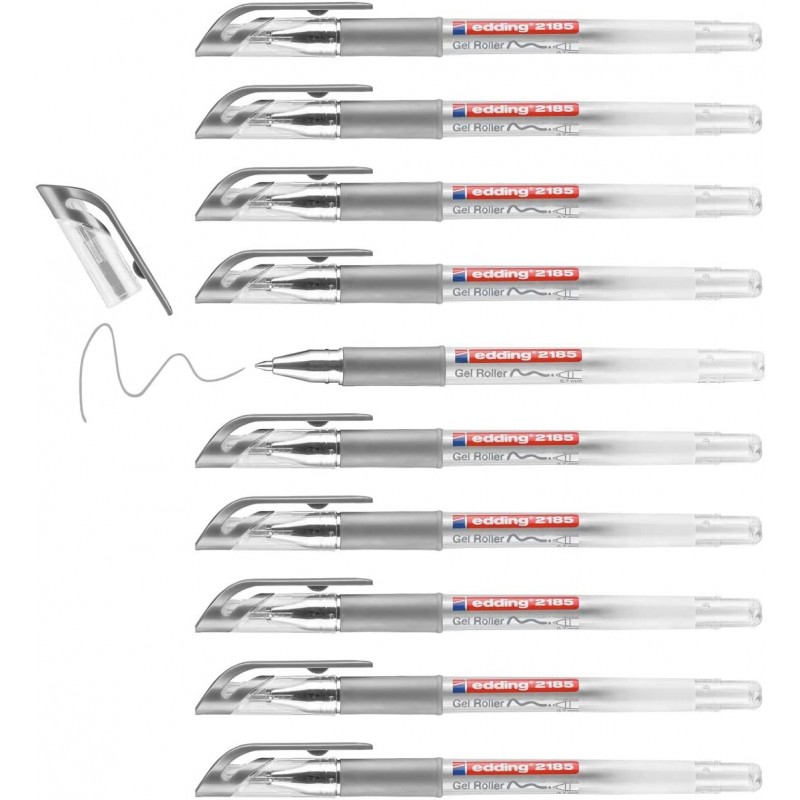 EDDING 2185 젤 롤러 - 0.7MM 세트 (10개) 만다라 불렛 저널 쓰기용, 글리터 컬러 젤 펜 실버