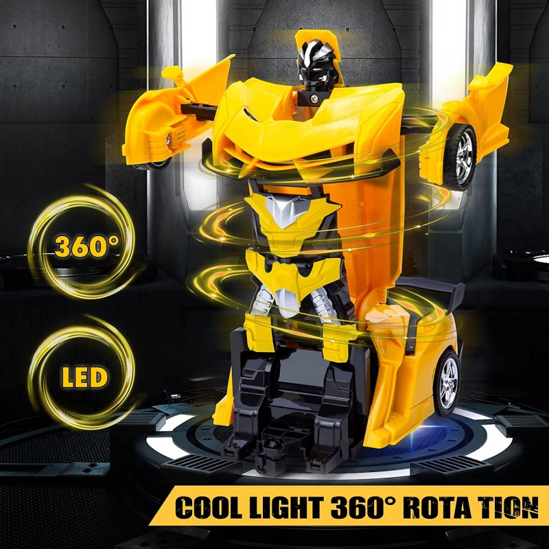 Yellcetoy 원격 제어 자동차 어린이를 위한 장난감 로봇 변형 3-12, 2 in 1 LED 조명 360 ° 회전 RC 자동차 장난감 어린이 소년을 위한 선물