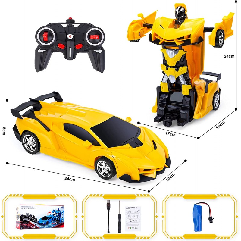Yellcetoy 원격 제어 자동차 어린이를 위한 장난감 로봇 변형 3-12, 2 in 1 LED 조명 360 ° 회전 RC 자동차 장난감 어린이 소년을 위한 선물