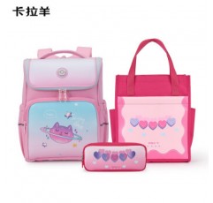 초등학생 1~4학년 아동용 대용량 경량 방수 핑크 책가방+보조가방+필통