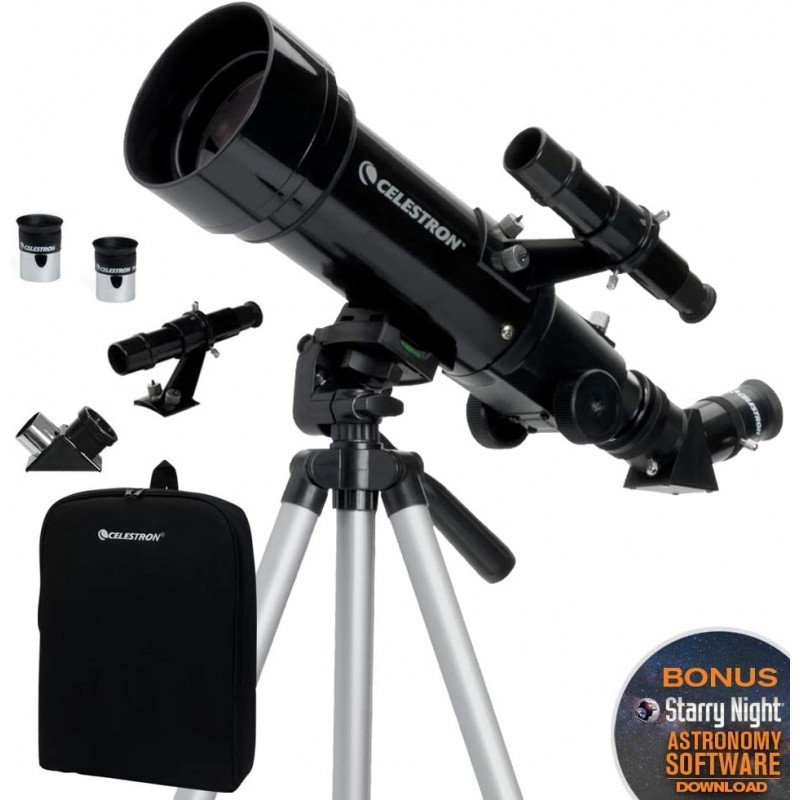 Celestron 21035 여행용 스코프 70 배낭 포함 휴대용 굴절 망원경 키트, 블랙, 70mm