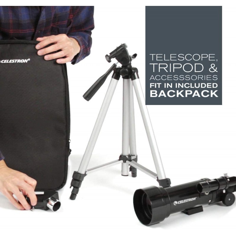 Celestron 21035 여행용 스코프 70 배낭 포함 휴대용 굴절 망원경 키트, 블랙, 70mm