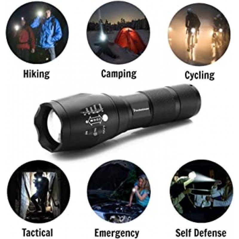 Pocketman 1500 Lumens T6 야외 줌이 가능한 핸드 헬드 전술 손전등 5 가지 모드 5 팩