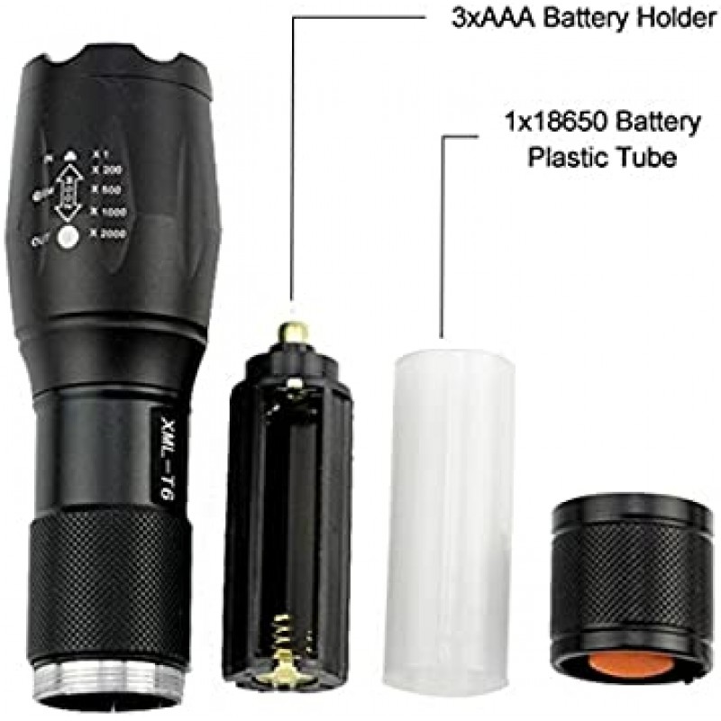 Pocketman 1500 Lumens T6 야외 줌이 가능한 핸드 헬드 전술 손전등 5 가지 모드 5 팩