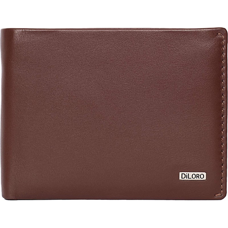 DiLoro 지갑 남성용 Bifold RFID 가죽 지갑 Flip ID Coin Compartment (Hickory Brown)