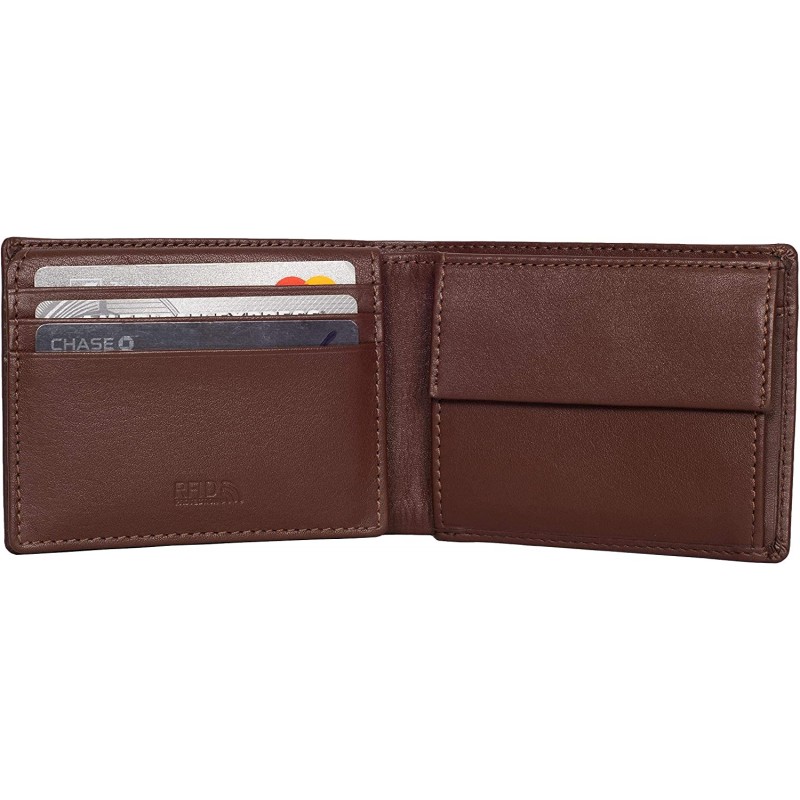 DiLoro 지갑 남성용 Bifold RFID 가죽 지갑 Flip ID Coin Compartment (Hickory Brown)