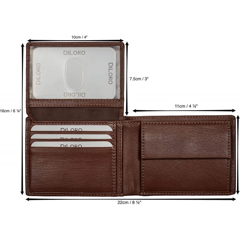 DiLoro 지갑 남성용 Bifold RFID 가죽 지갑 Flip ID Coin Compartment (Hickory Brown)