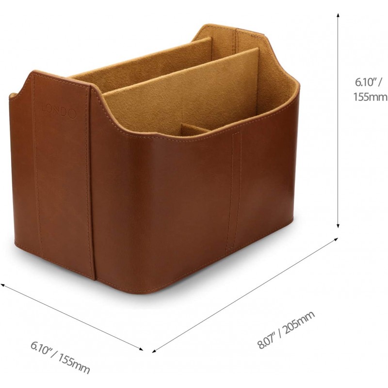 Londo 가죽 리모컨 홀더 및 정리함(태블릿 수납 공간 포함) - 다기능 보관함(황갈색)