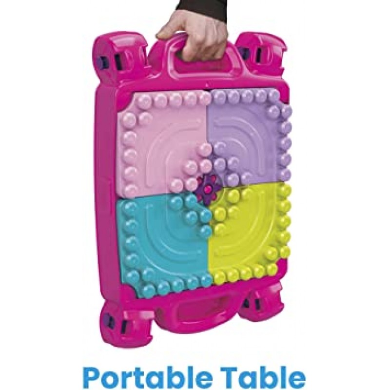 MEGA BLOKS의 Fisher Price Build 'n Learn 휴대용 테이블, 30개, 1세 이상에 적합, 핑크