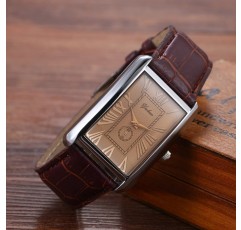 Avaner 남성 사각 시계 빈티지 가죽 커프 로마 숫자 아날로그 재패니즈 쿼츠 손목시계 클래식 레트로 브라운
