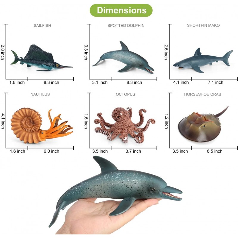 Volnau 바다 생물 장난감 9PCS 태평양 동물 인형 세트 상어 장난감 유아 어린이