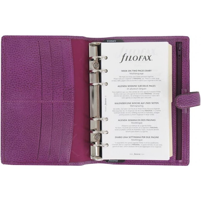 Filofax Personal Finsbury 라즈베리 풀 그레인 가죽 주간 캘린더 다이어리, 아이보리/투명