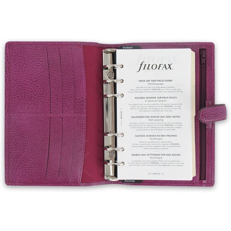 Filofax Personal Finsbury 라즈베리 풀 그레인 가죽 주간 캘린더 다이어리, 아이보리/투명