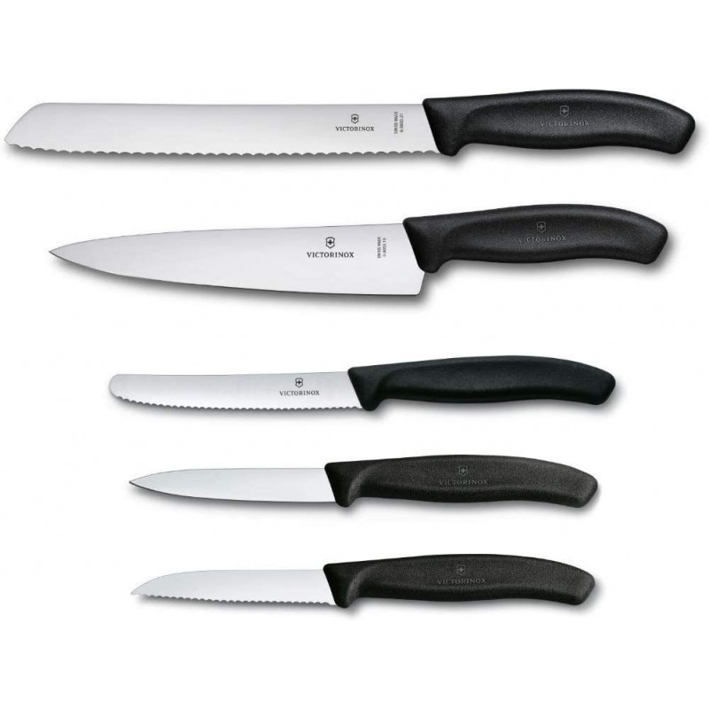 Victorinox Swiss Classic 주방 칼 세트, 5개 - 페어링 칼, 다용도 칼, 조각 칼 및 빵 칼