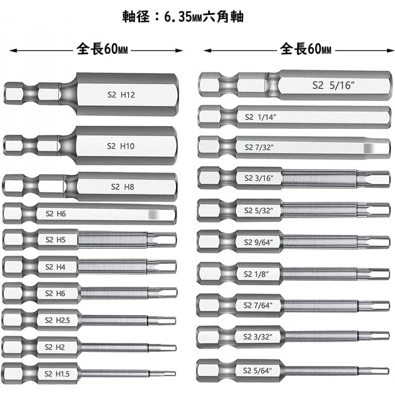 Bestgle 드라이버 비트 세트 6각 렌치 비트 6.35mm 육각축 6각 비트 임팩트 20개 세트