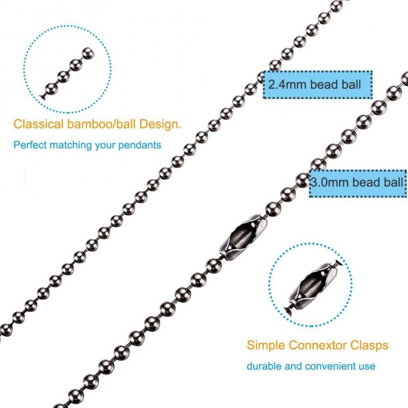 TI-EDC 순수 티타늄 비드 볼 체인 목걸이(2.4mm 구슬-30in 길이)