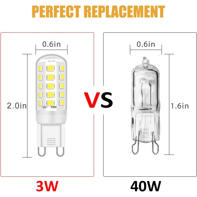 G9 LED 전구 3W 28W 30W 40W 할로겐 Led 쿨 화이트 6000K, 깜박임, 조광 없음 400LM, AC 220-240V, 10팩