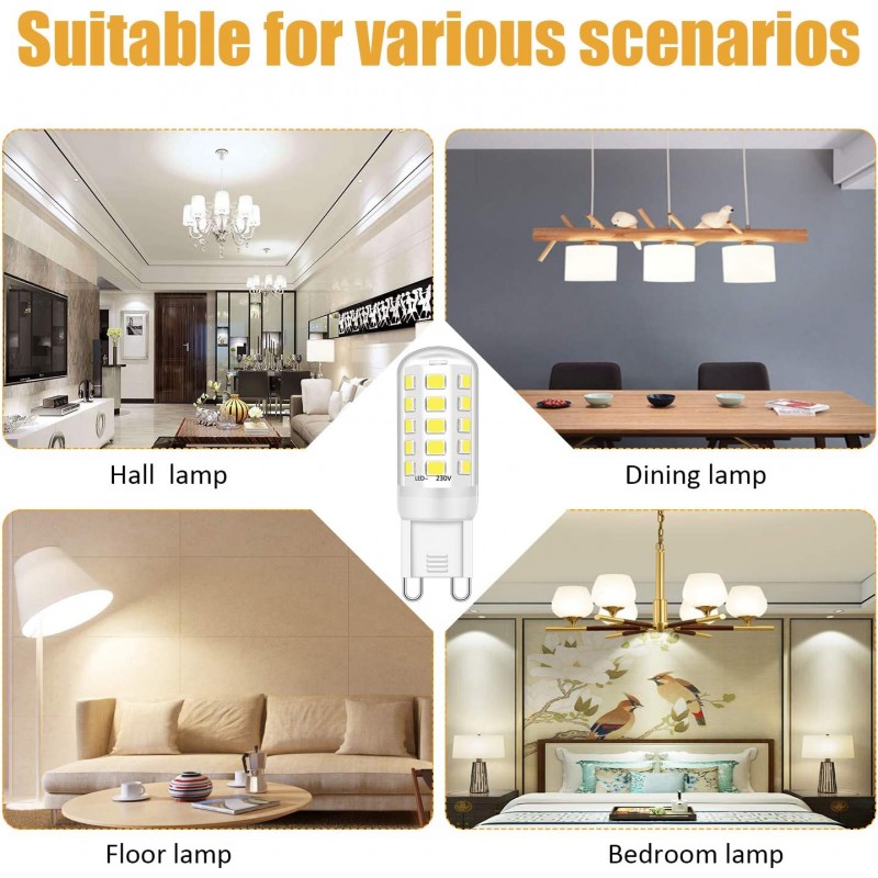 G9 LED 전구 3W 28W 30W 40W 할로겐 Led 쿨 화이트 6000K, 깜박임, 조광 없음 400LM, AC 220-240V, 10팩