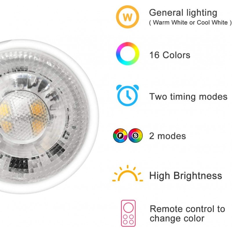 Mobri GU10 LED 전구 5W 색상 변경 스포트라이트 전구 - 원격 제어 조광 가능 75와트 등가 타이밍 RGB+