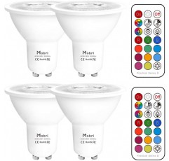 Mobri GU10 LED 전구 5W 색상 변경 스포트라이트 전구 - 원격 제어 조광 가능 75와트 등가 타이밍 RGB+