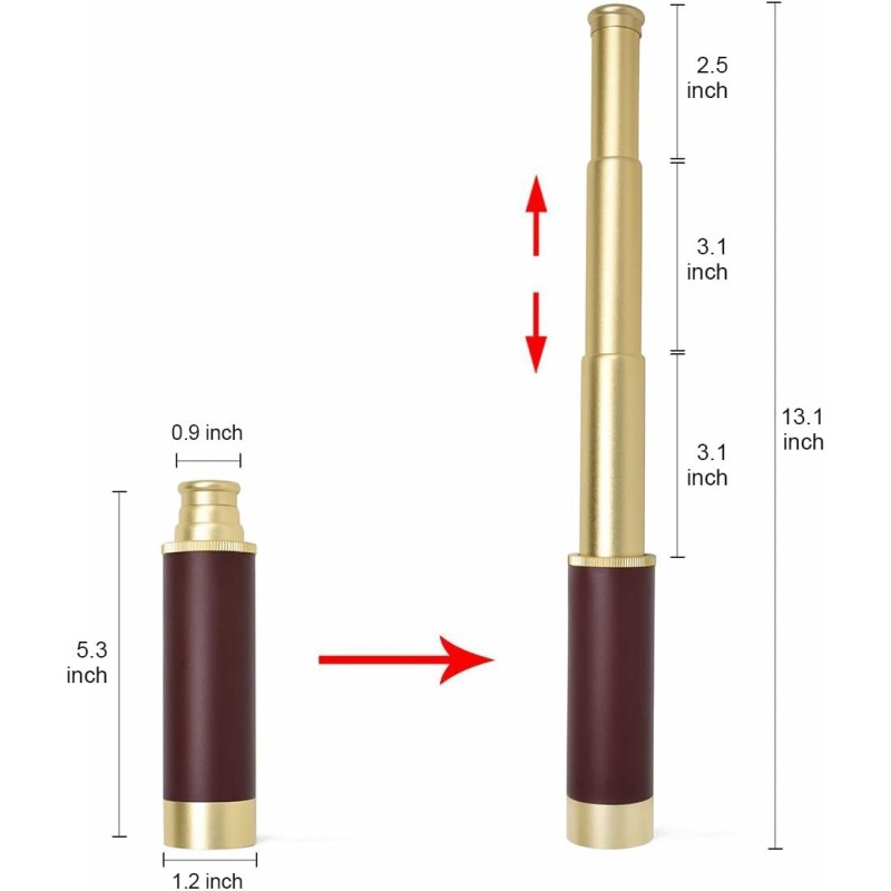 어린이 및 성인을 위한 해적 단안 망원경, 휴대용 접을 수 있는 황동 망원경 25x30