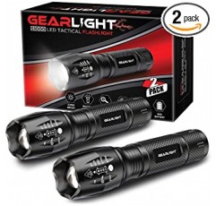 GearLight LED 손전등 2팩 - 높은 루멘과 5가지 모드를 갖춘 밝고 줌이 가능한 LED 손전등- S1000