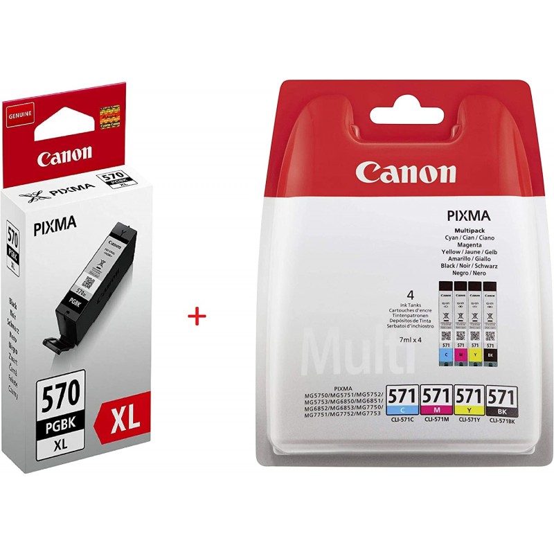 Canon 잉크 카트리지 PGI-570 PB + CLI-571 B/C/M/Y 잉크 카트리지 – 선택한 TS 및 MG 시리즈용 멀티팩