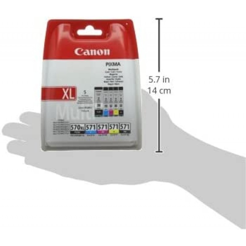 Canon 잉크 카트리지 PGI-570 PB + CLI-571 B/C/M/Y 잉크 카트리지 – 선택한 TS 및 MG 시리즈용 멀티팩