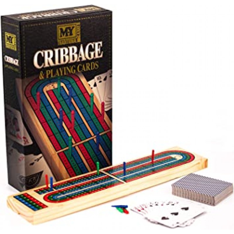 전통적인 Cribbage 나무 보드 게임 접는 가족 게임 3트랙, 9가지 색상 페그 카드 게임