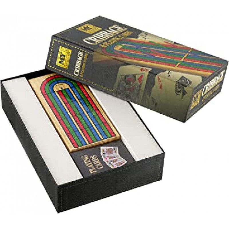 전통적인 Cribbage 나무 보드 게임 접는 가족 게임 3트랙, 9가지 색상 페그 카드 게임