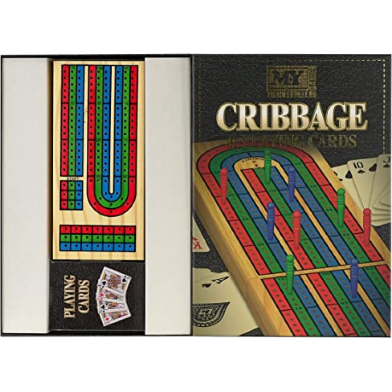 전통적인 Cribbage 나무 보드 게임 접는 가족 게임 3트랙, 9가지 색상 페그 카드 게임