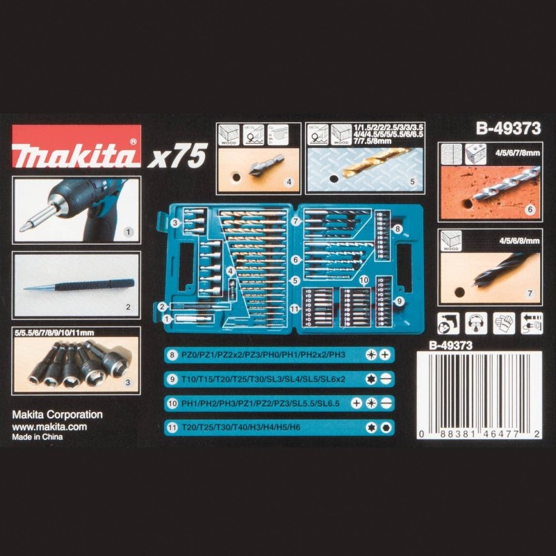 Makita B-49373 75 PC 메트릭 드릴 및 나사 비트 세트