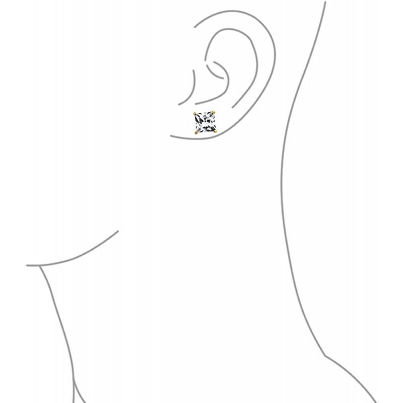 스퀘어 큐빅 프린세스 AAA CZ 스터드 귀걸이 여성용 남성용 14K 골드 스털링 실버 5 6 7 8MM