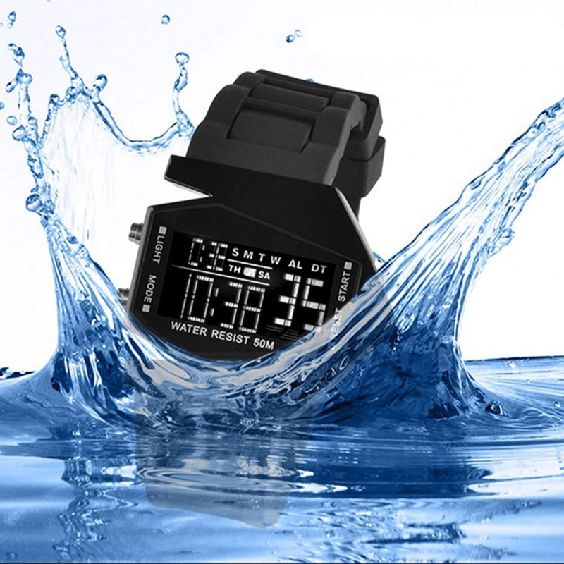 FANMIS- 남여 우아한 평면 스타일 디지털 디스플레이 방수 야외 스포츠 실리콘 스트랩 LED 손목 시계