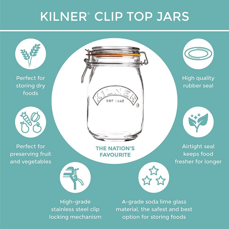 Kilner Facetted Spaghetti Jar, 2.2L Glass Clip Top (Airtight) | KILNER