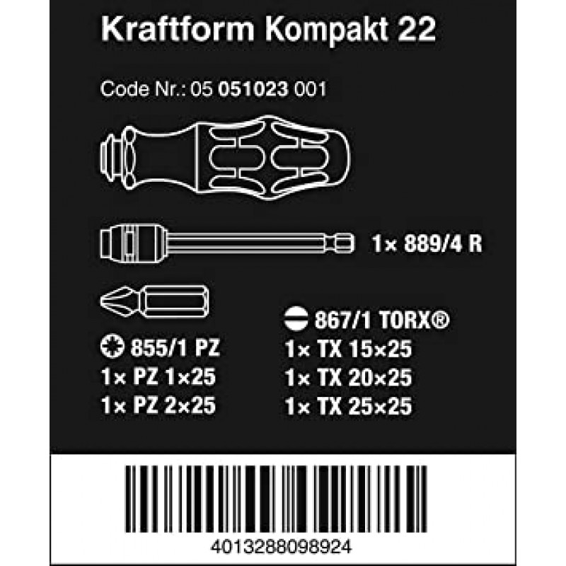 Wera 05051023001 파우치가 있는 Kraftform 22 소형 컴팩트 도구 세트