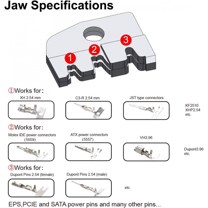 압착 공구 AWG26-18, 1550PCS Dupont 수/암 핀 커넥터가 있는 래칫 0.1-1.0mm² 및 2.54mm 3.96mm 커넥터