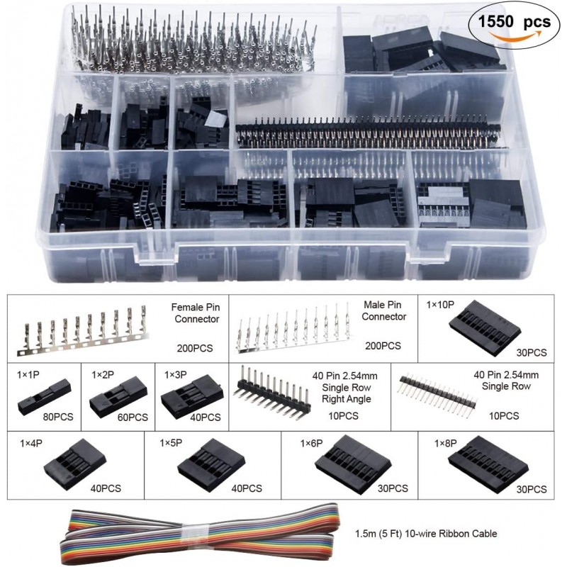 압착 공구 AWG26-18, 1550PCS Dupont 수/암 핀 커넥터가 있는 래칫 0.1-1.0mm² 및 2.54mm 3.96mm 커넥터