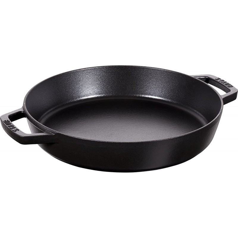 STAUB 두 개의 손잡이가 있는 주철 프라이팬 13인치 - 34cm 매트 블랙